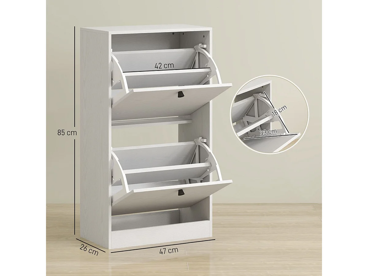 Zapatero Loir Homcom de 2 cajones blanco 85x47x26 cm