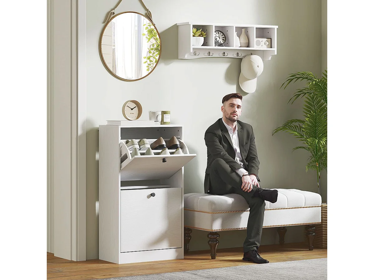 Zapatero Loir Homcom de 2 cajones blanco 85x47x26 cm