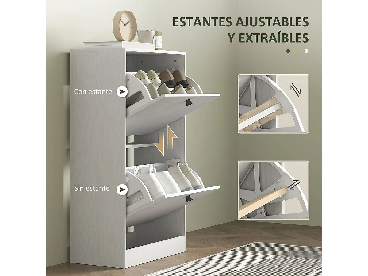 Zapatero Loir Homcom de 2 cajones blanco 85x47x26 cm