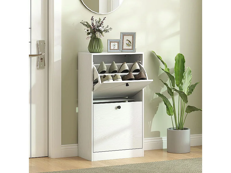 Zapatero Loir Homcom de 2 cajones blanco 85x47x26 cm