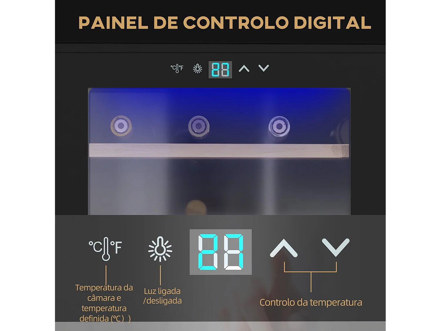 Cave de Vinho Moderna para 24 Garrafas com Controle Digital e Luz LED
