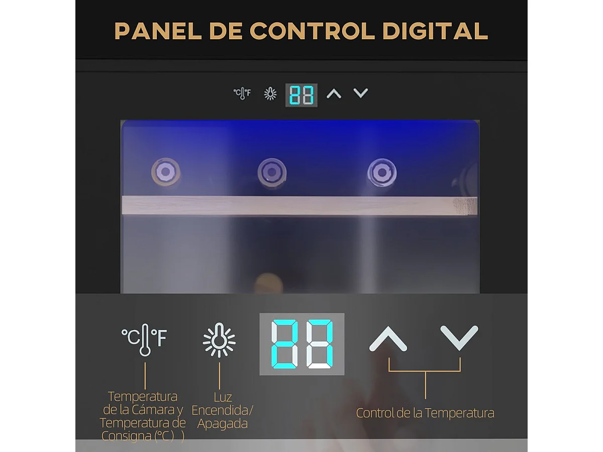Cave de Vinho Moderna para 24 Garrafas com Controle Digital e Luz LED
