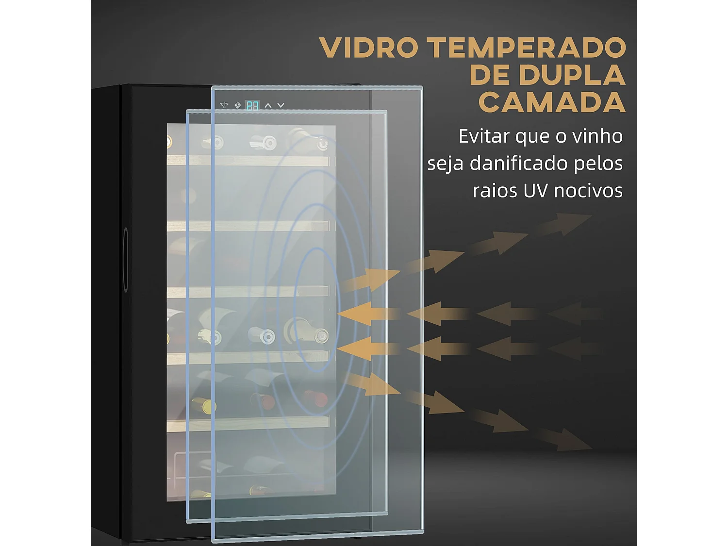 Cave de Vinho Moderna para 24 Garrafas com Controle Digital e Luz LED