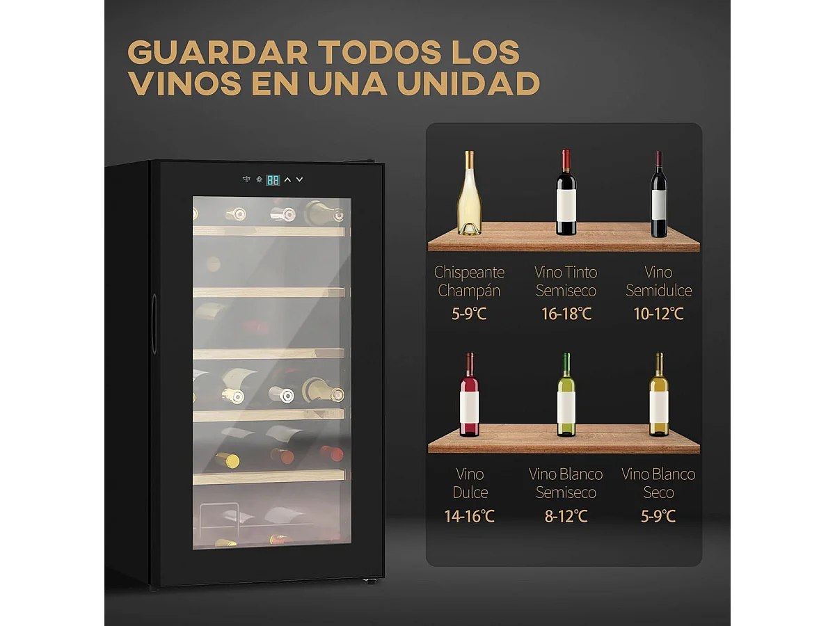 Cave de Vinho Moderna para 24 Garrafas com Controle Digital e Luz LED