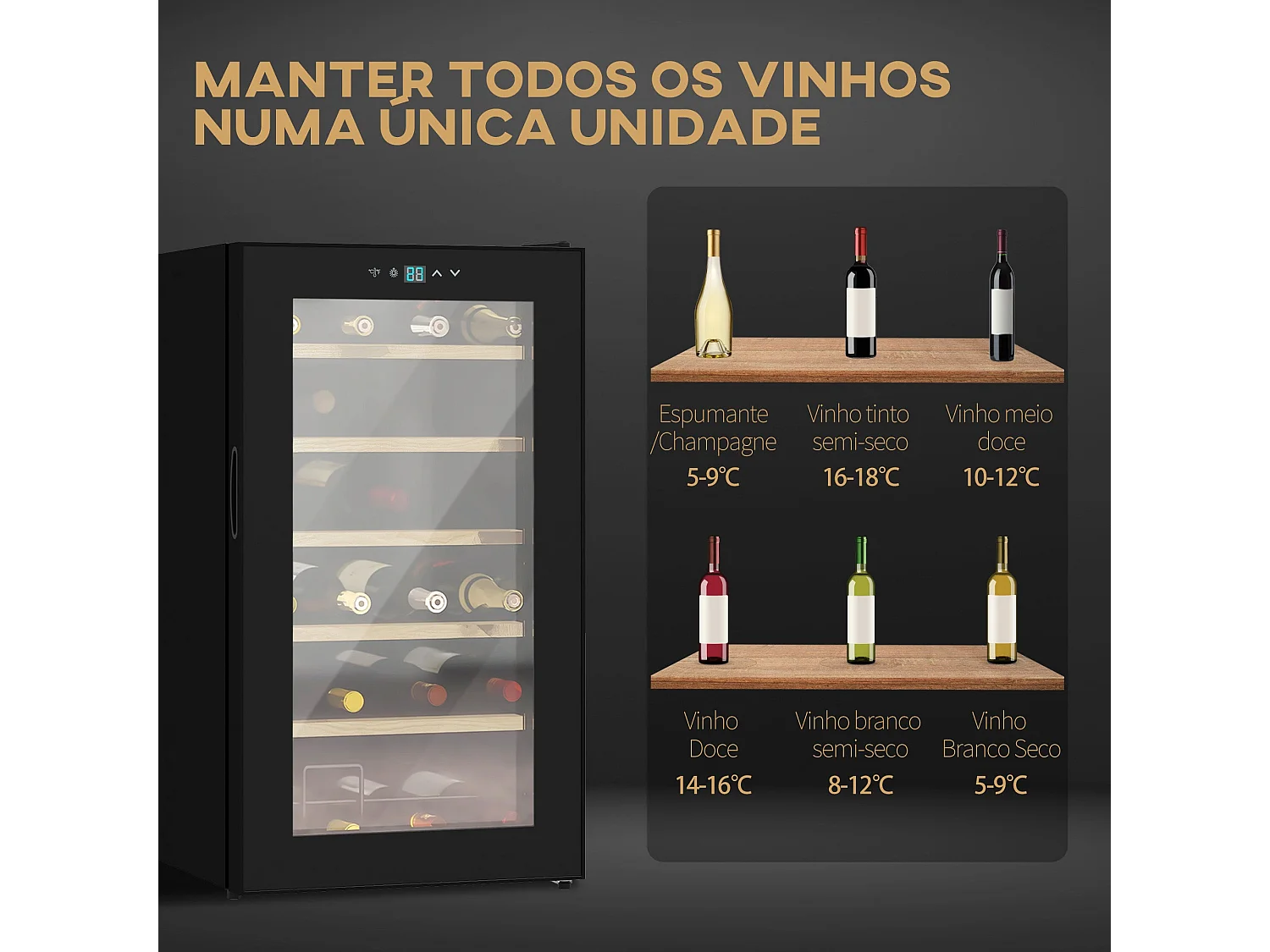 Vinoteca Homcom 65L 24 botellas 5-20ºC G negro 75 cm