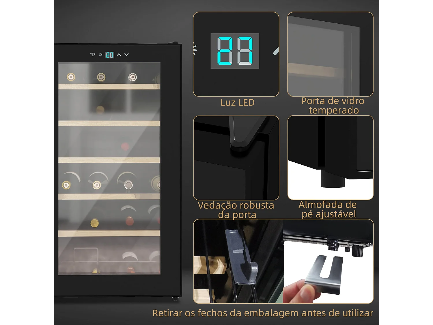 Vinoteca Homcom 65L 24 botellas 5-20ºC G negro 75 cm