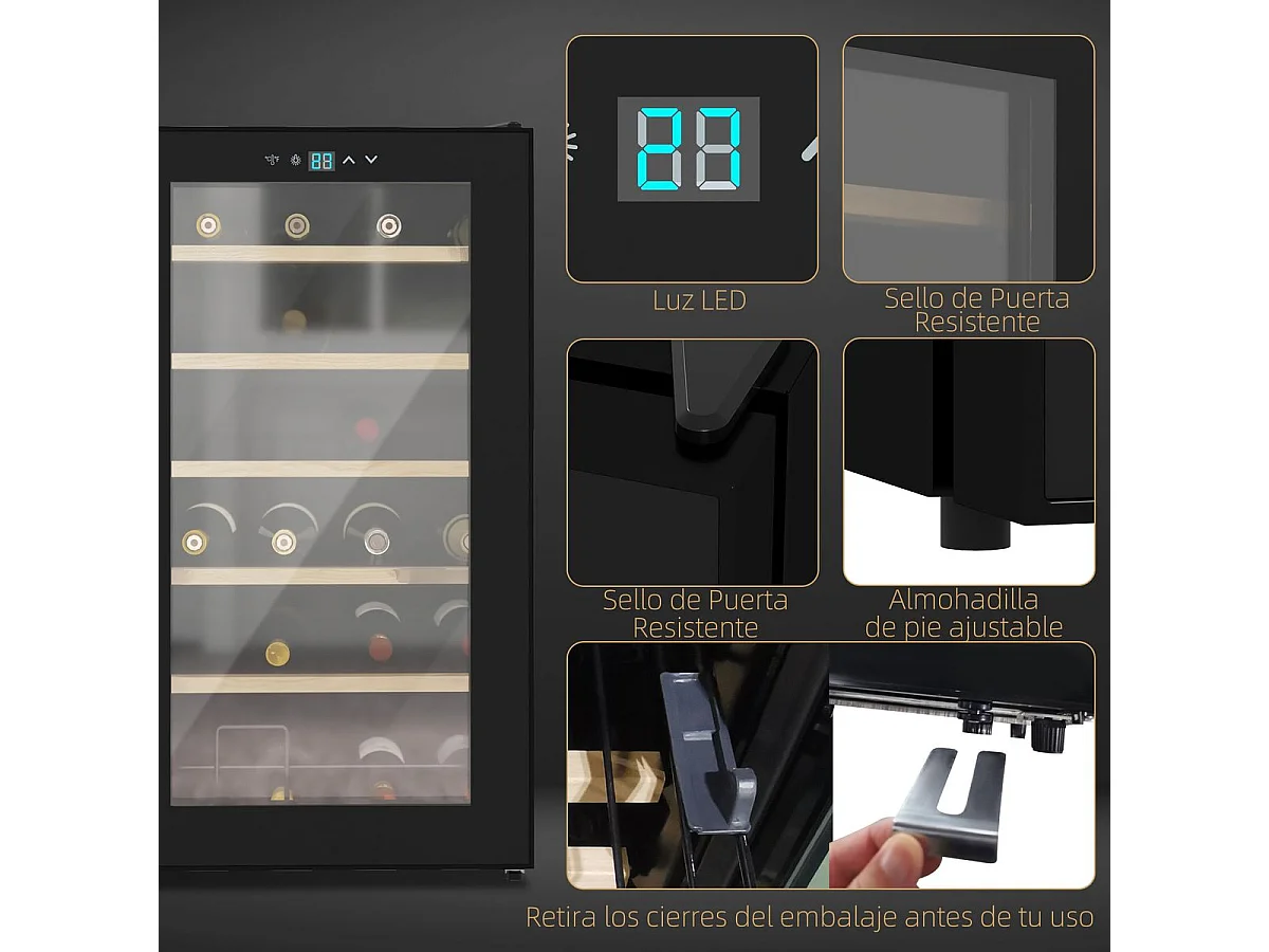 Cave de Vinho Moderna para 24 Garrafas com Controle Digital e Luz LED