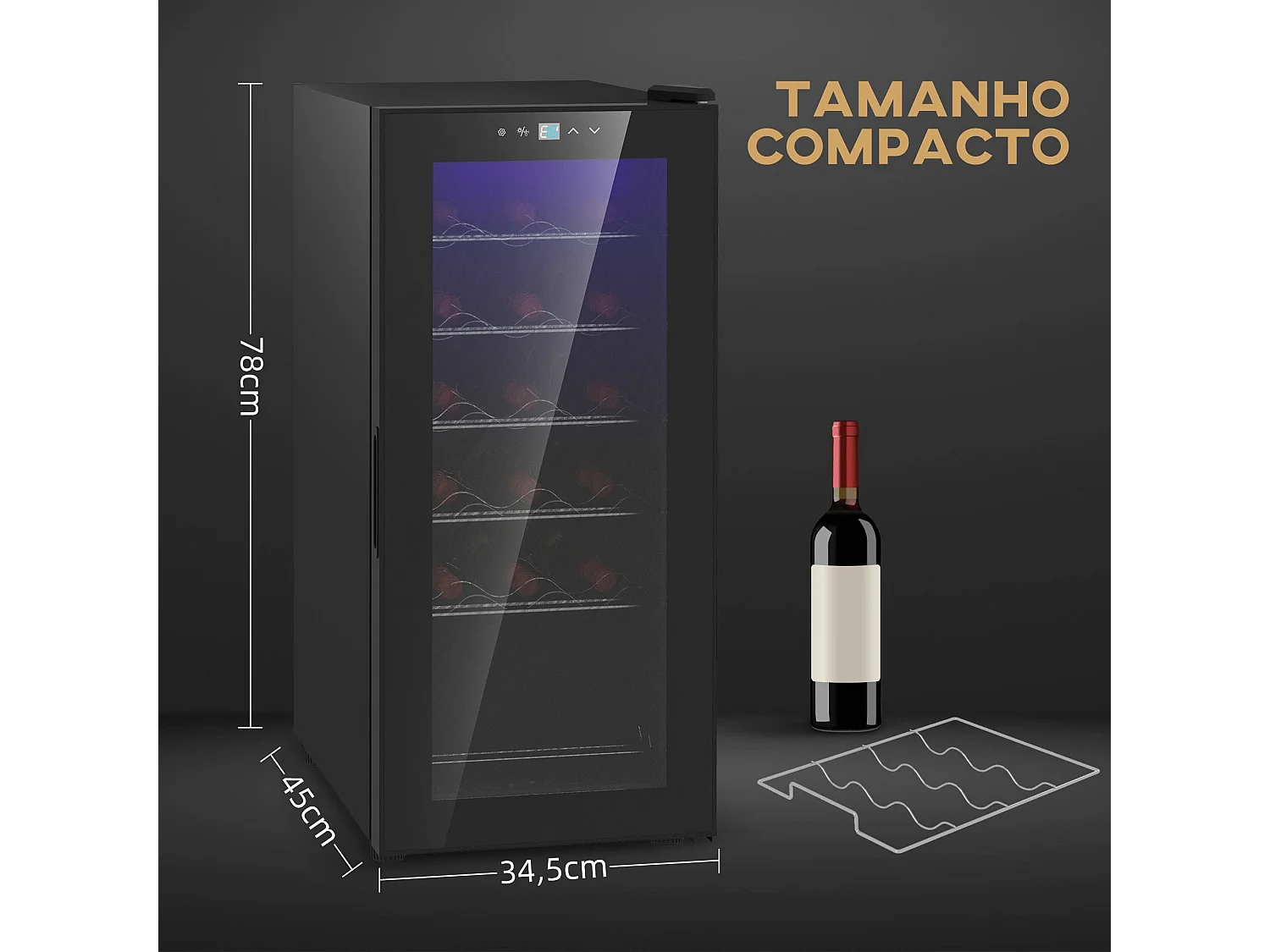 Cave de Vinho Elegante para 18 Garrafas com Luz LED e Controle Digital de Temperatura
