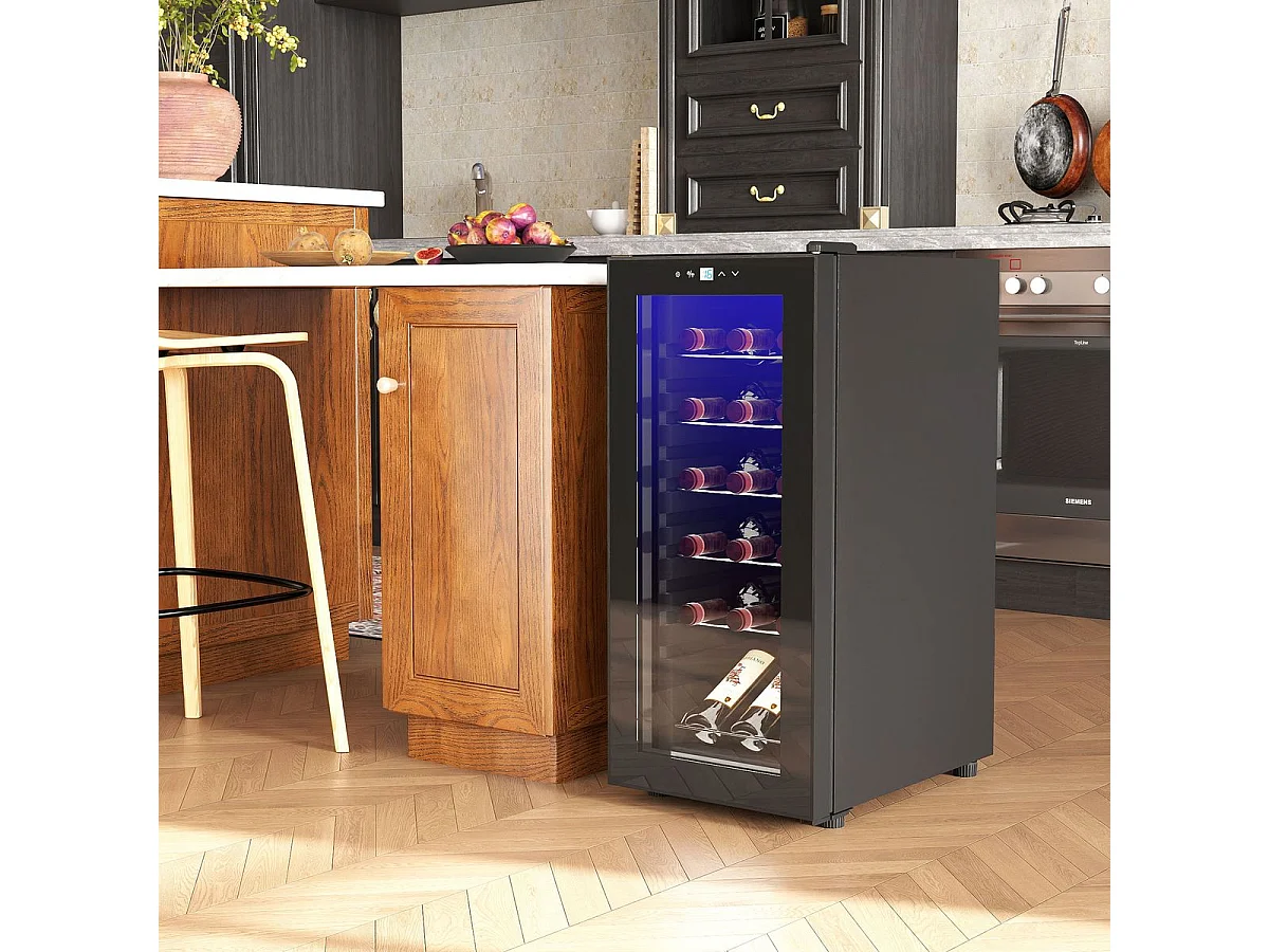 Cave de Vinho Elegante para 18 Garrafas com Luz LED e Controle Digital de Temperatura
