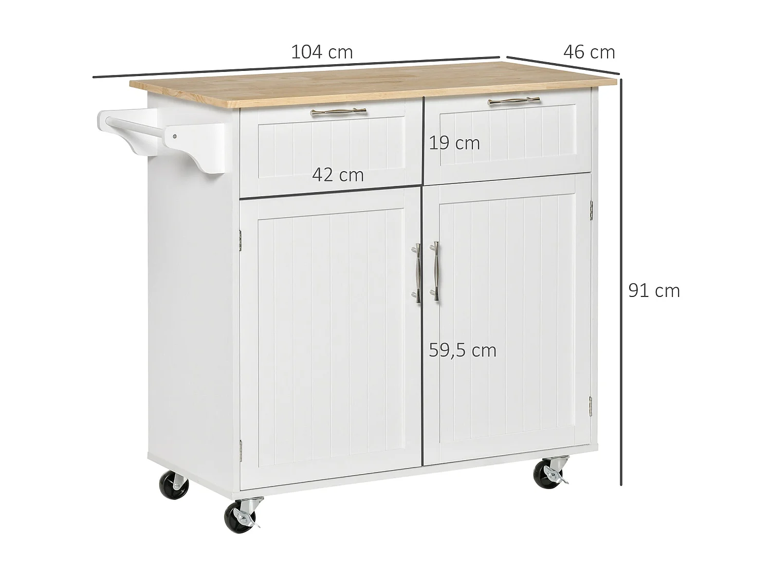 Mueble auxiliar Hibisco Homcom 2 cajones + armario + barra con ruedas blanco 91x104x46 cm