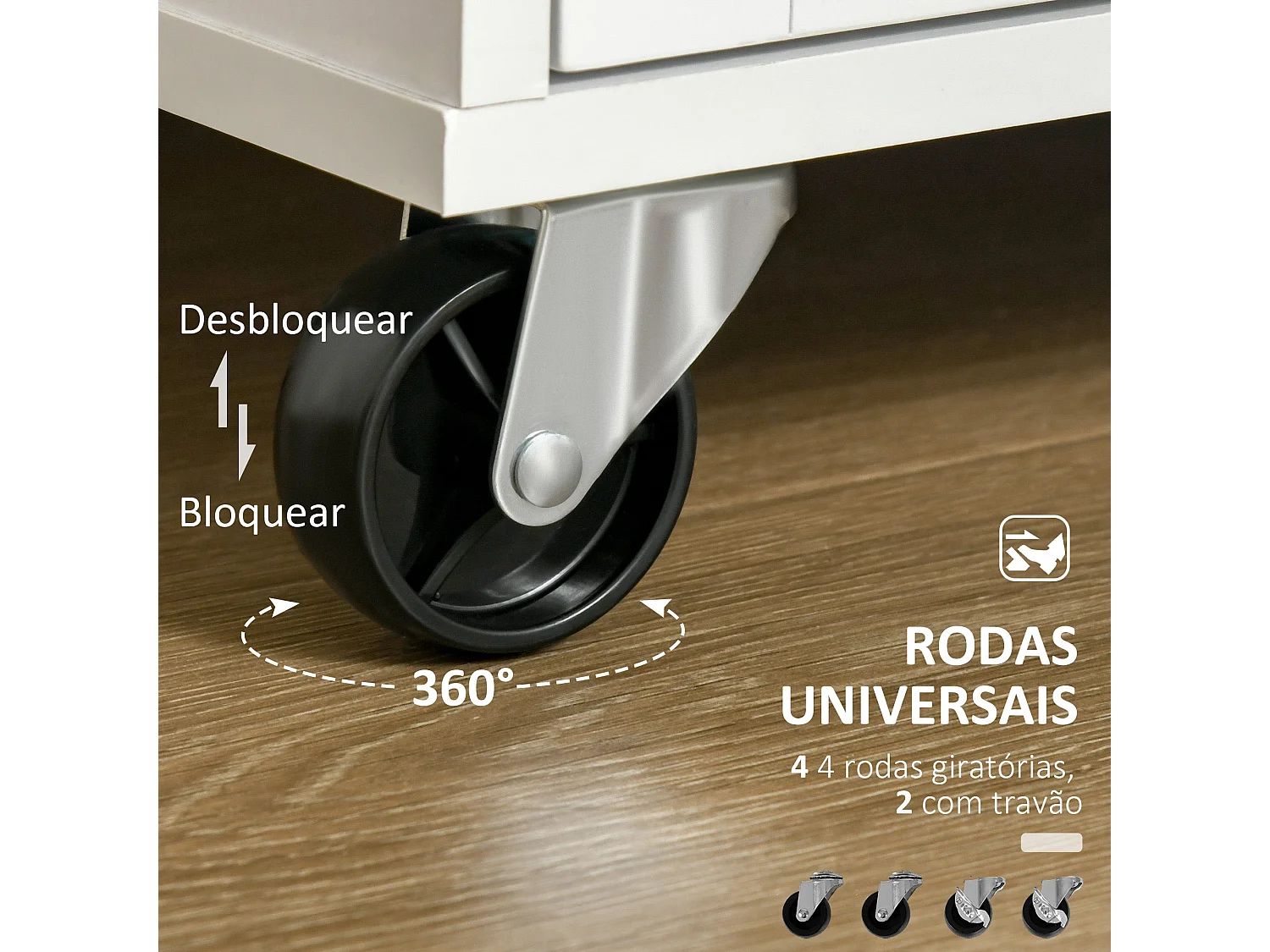 Mueble auxiliar Hibisco Homcom 2 cajones + armario + barra con ruedas blanco 91x104x46 cm