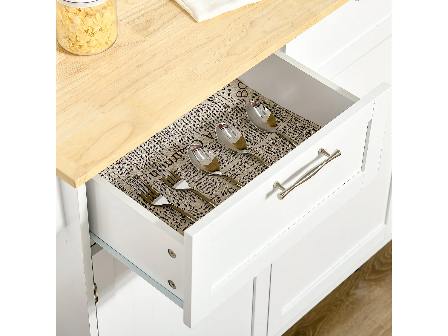 Mueble auxiliar Hibisco Homcom 2 cajones + armario + barra con ruedas blanco 91x104x46 cm