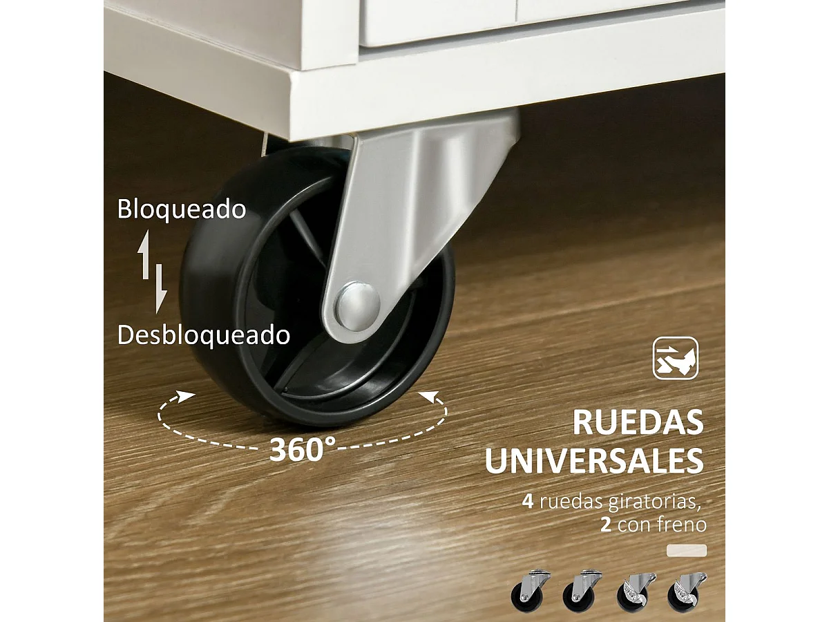 Mueble auxiliar Hibisco Homcom 2 cajones + armario + barra con ruedas blanco 91x104x46 cm