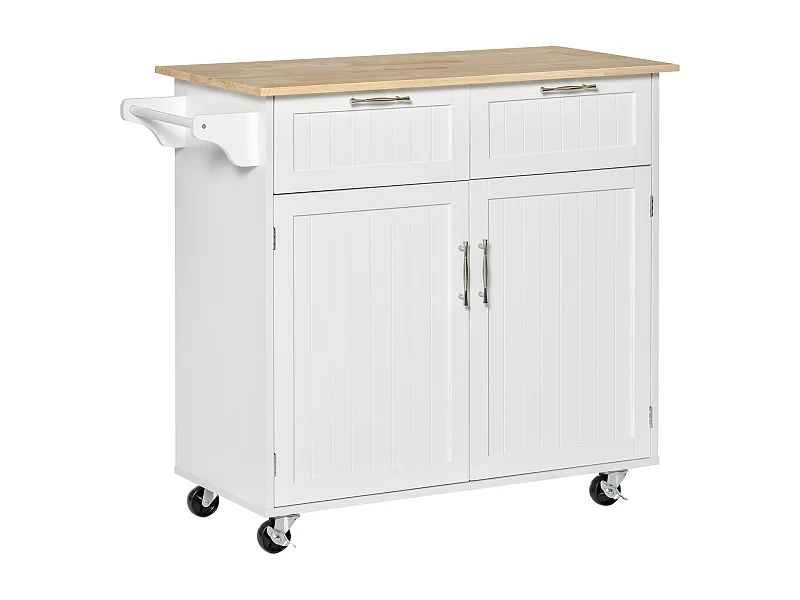 Carrinho de Cozinha Branco com Rodas e Gavetas - Modelo Tromsø 104x46x91 cm