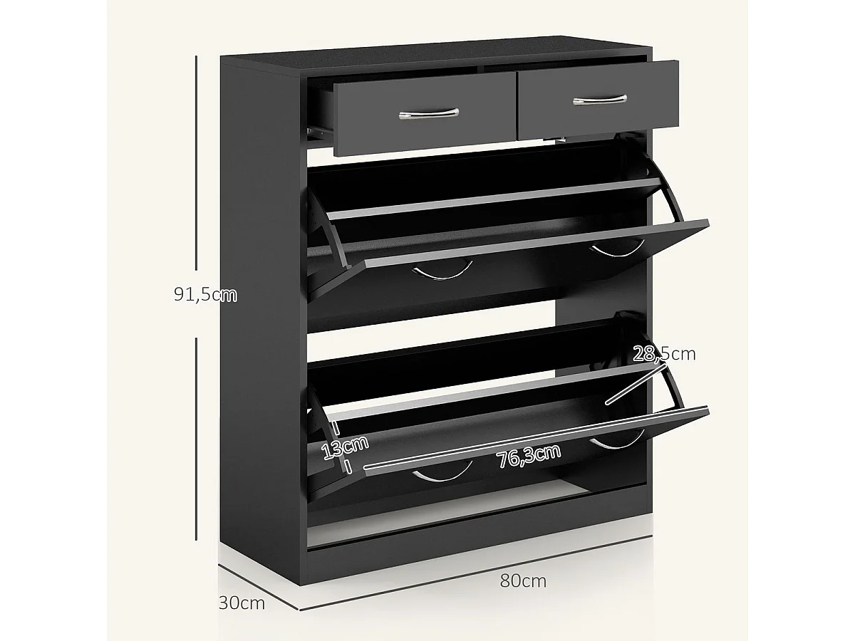 Zapatero Noche Homcom 2 cajones con 2 puertas negro 91,5x80x30 cm