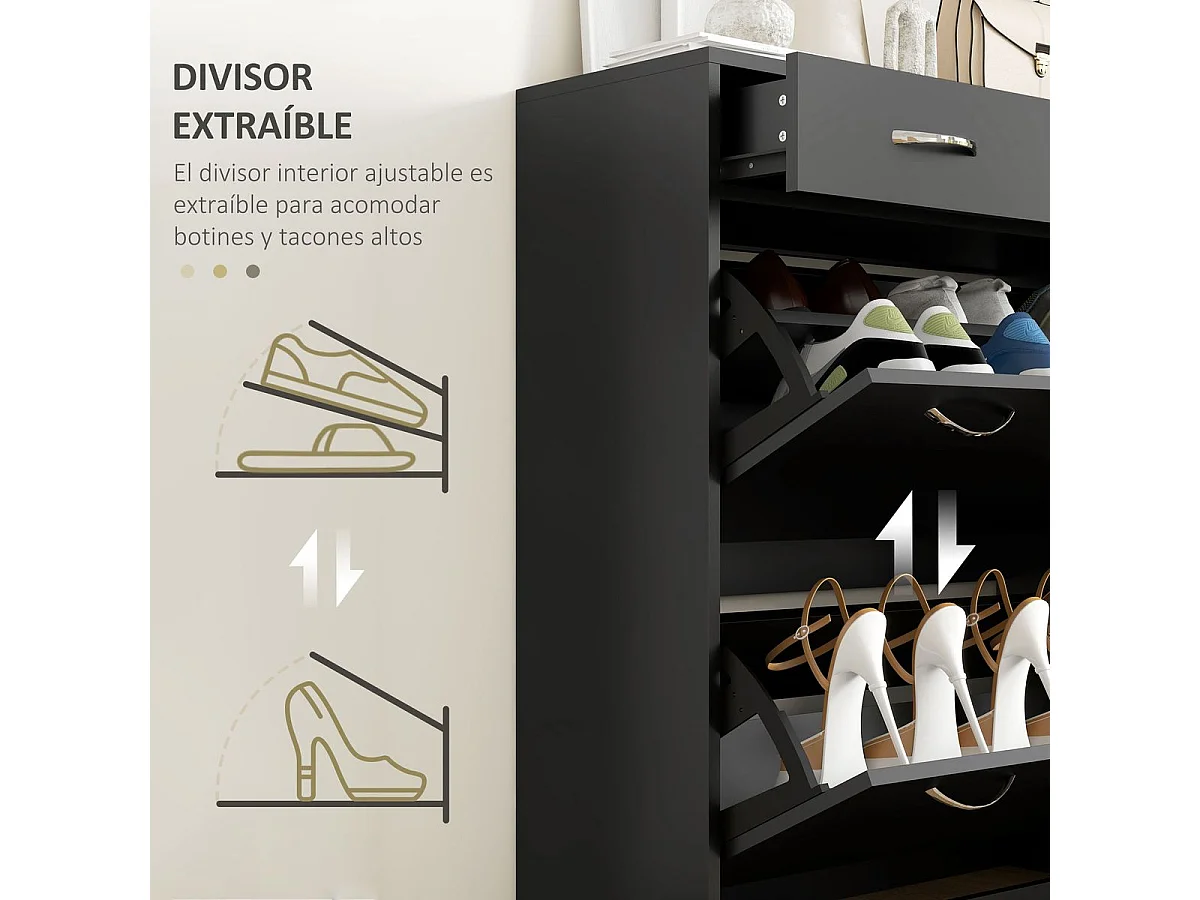 Zapatero Noche Homcom 2 cajones con 2 puertas negro 91,5x80x30 cm