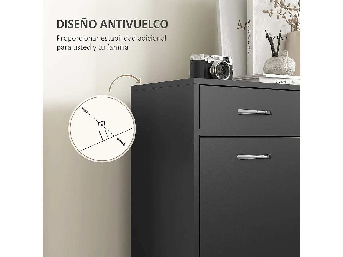 Zapatero Noche Homcom 2 cajones con 2 puertas negro 91,5x80x30 cm