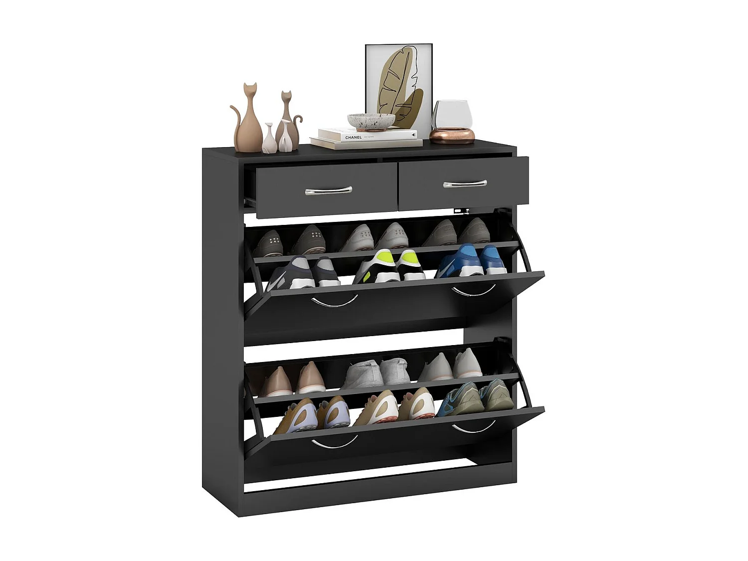 Zapatero Noche Homcom 2 cajones con 2 puertas negro 91,5x80x30 cm