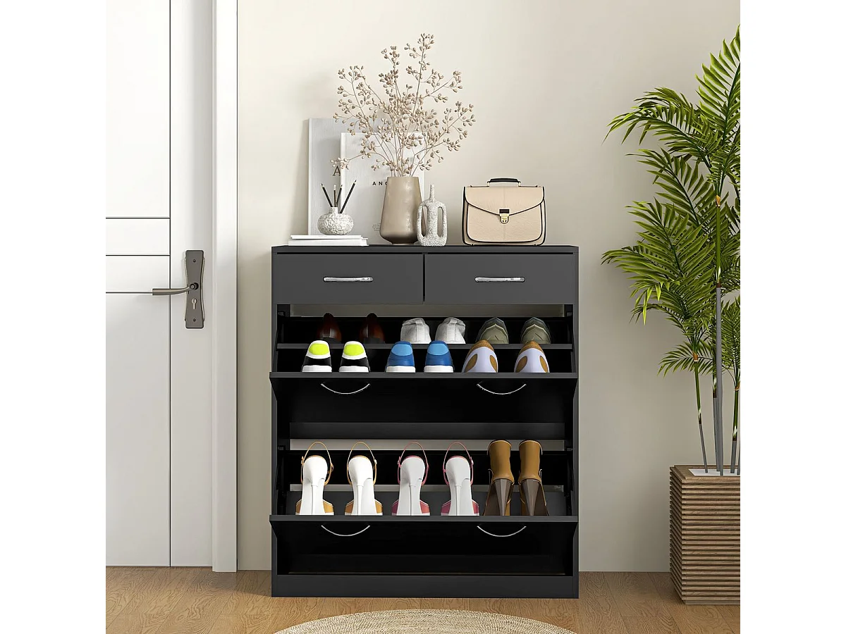 Zapatero Noche Homcom 2 cajones con 2 puertas negro 91,5x80x30 cm