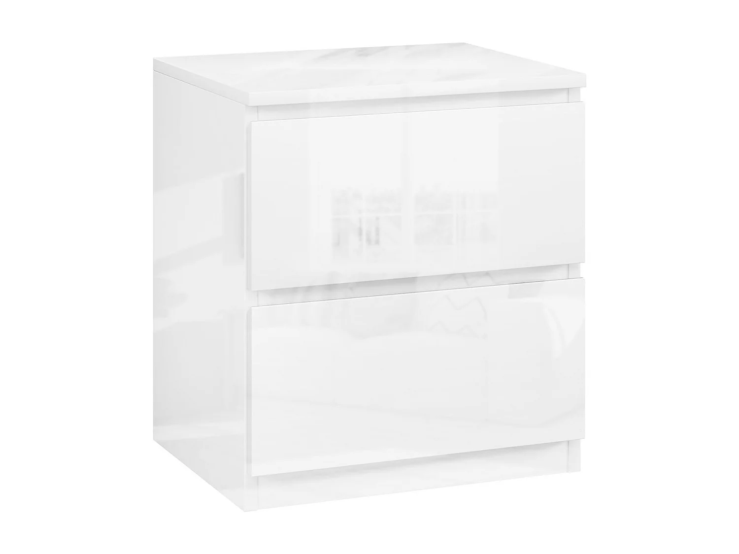 Mesa de Cabeceira Lauren: Moderna e Elegante com 2 Gavetas em Branco Brilhante - 40x34x45 cm
