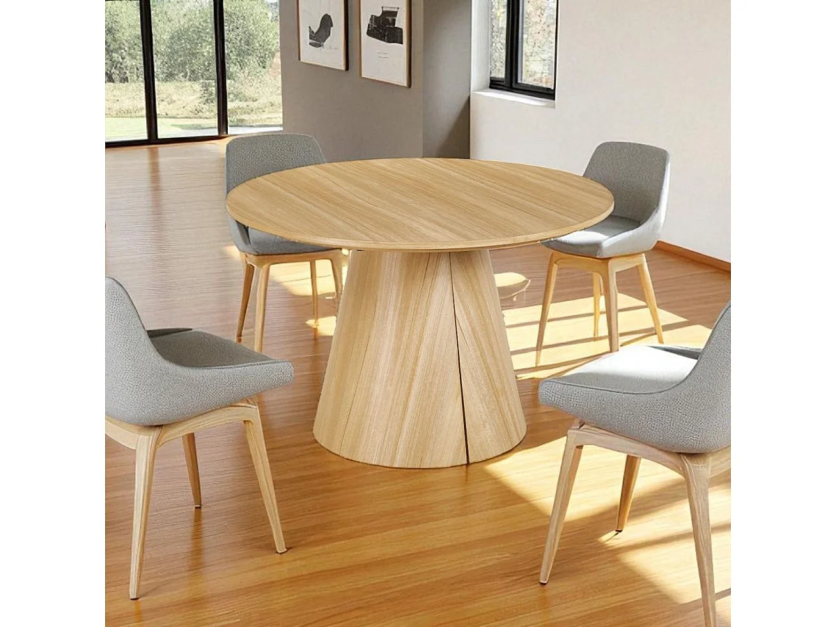 Mesa de comedor Oak redonda diseño extensible natural 75x120-160-200x120 cm Adec