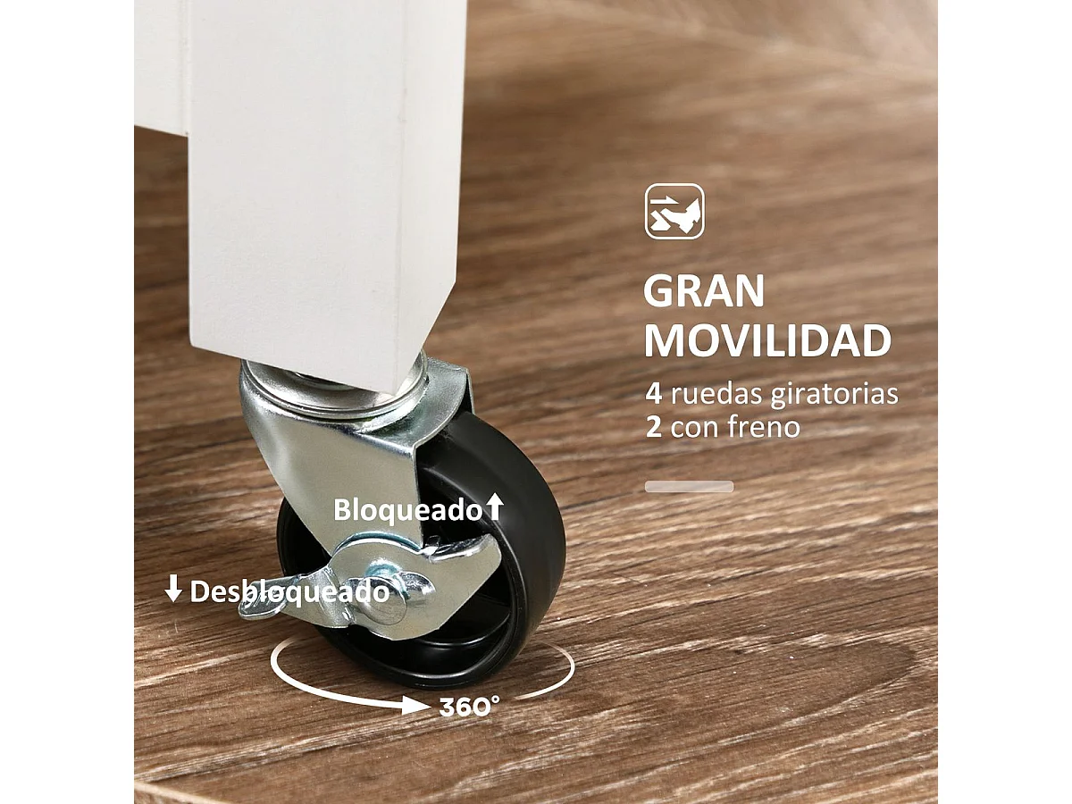 Carrito auxiliar Austen Homocm 3 cajones con 2 estantes y bandeja extraíble blanco 85,5x67x37 cm