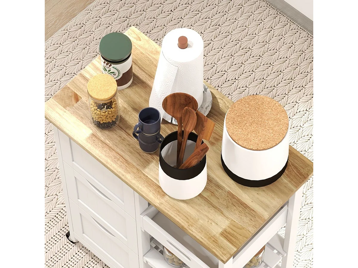 Carrito auxiliar Austen Homocm 3 cajones con 2 estantes y bandeja extraíble blanco 85,5x67x37 cm