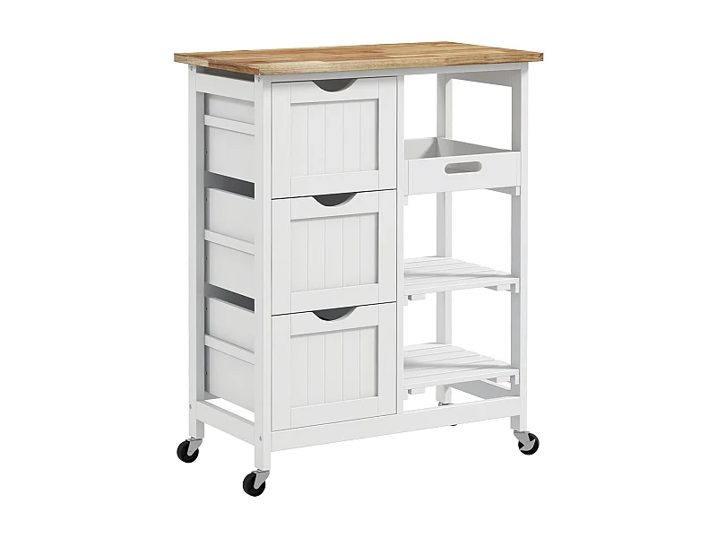 Carrito auxiliar Austen Homocm 3 cajones con 2 estantes y bandeja extraíble blanco 85,5x67x37 cm