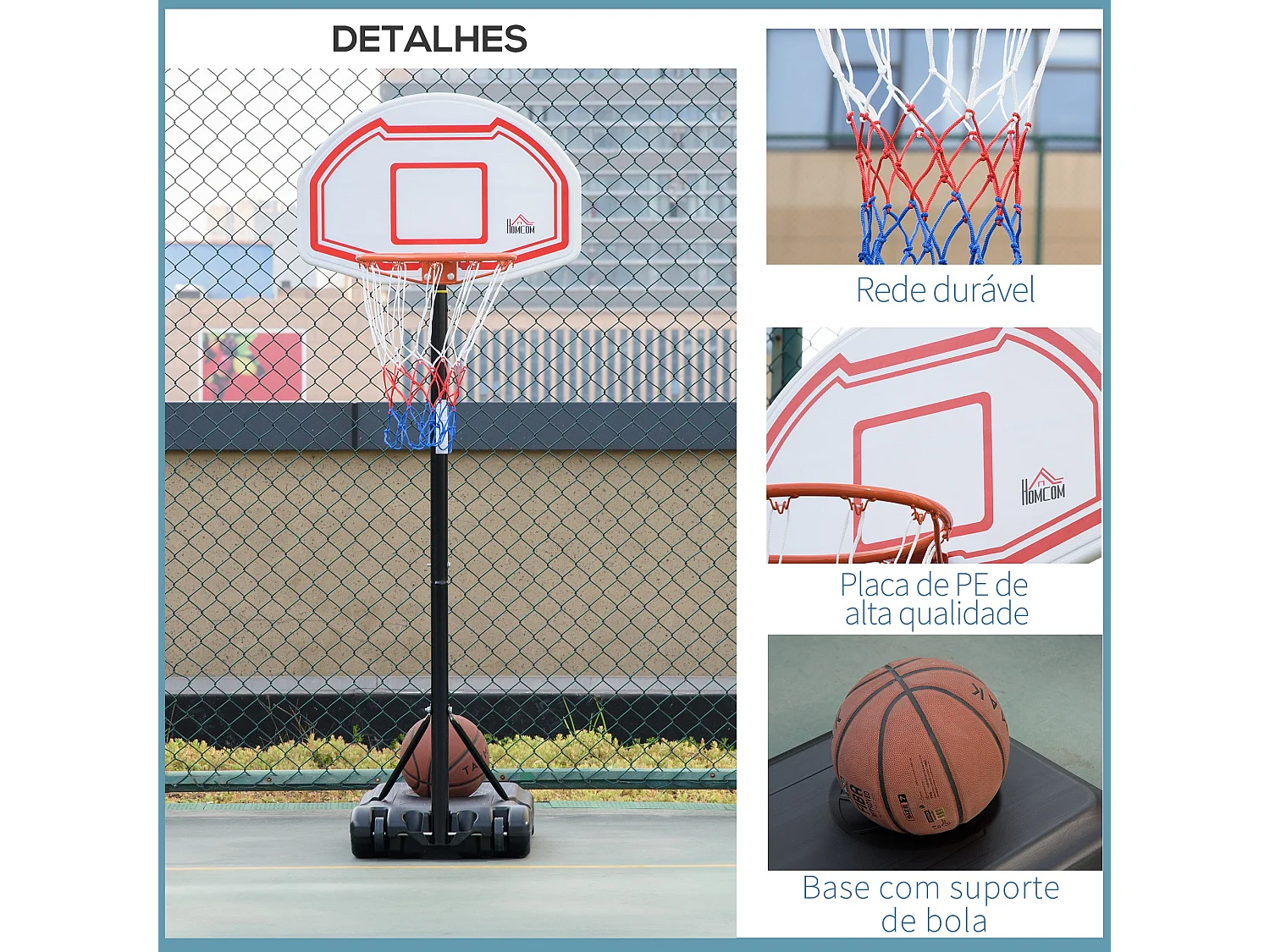 Canasta de baloncesto Red Homcom altura regulable + base rellenable 258-314x70x45 cm negro/rojo