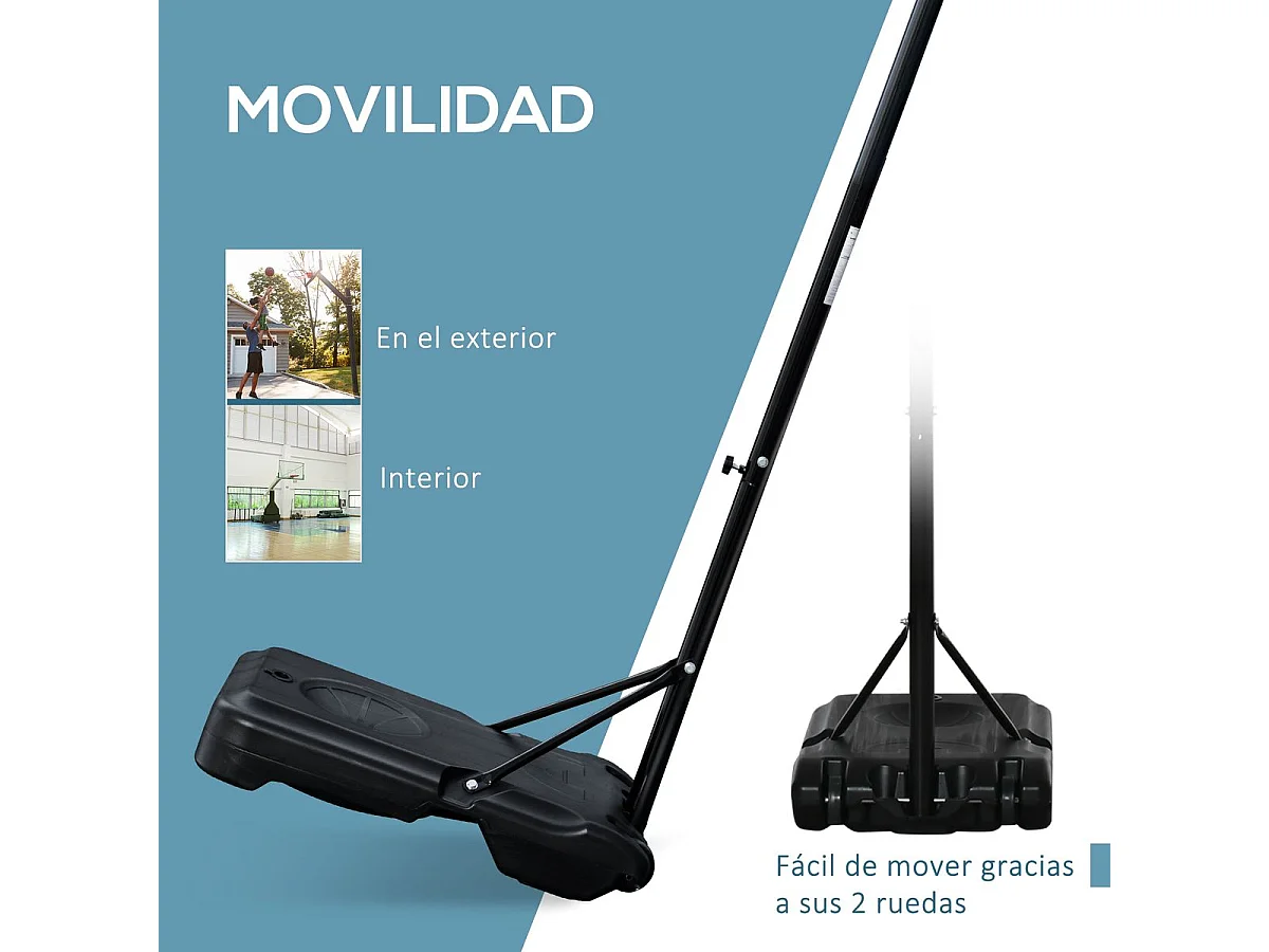 Canasta de baloncesto Red Homcom altura regulable + base rellenable 258-314x70x45 cm negro/rojo