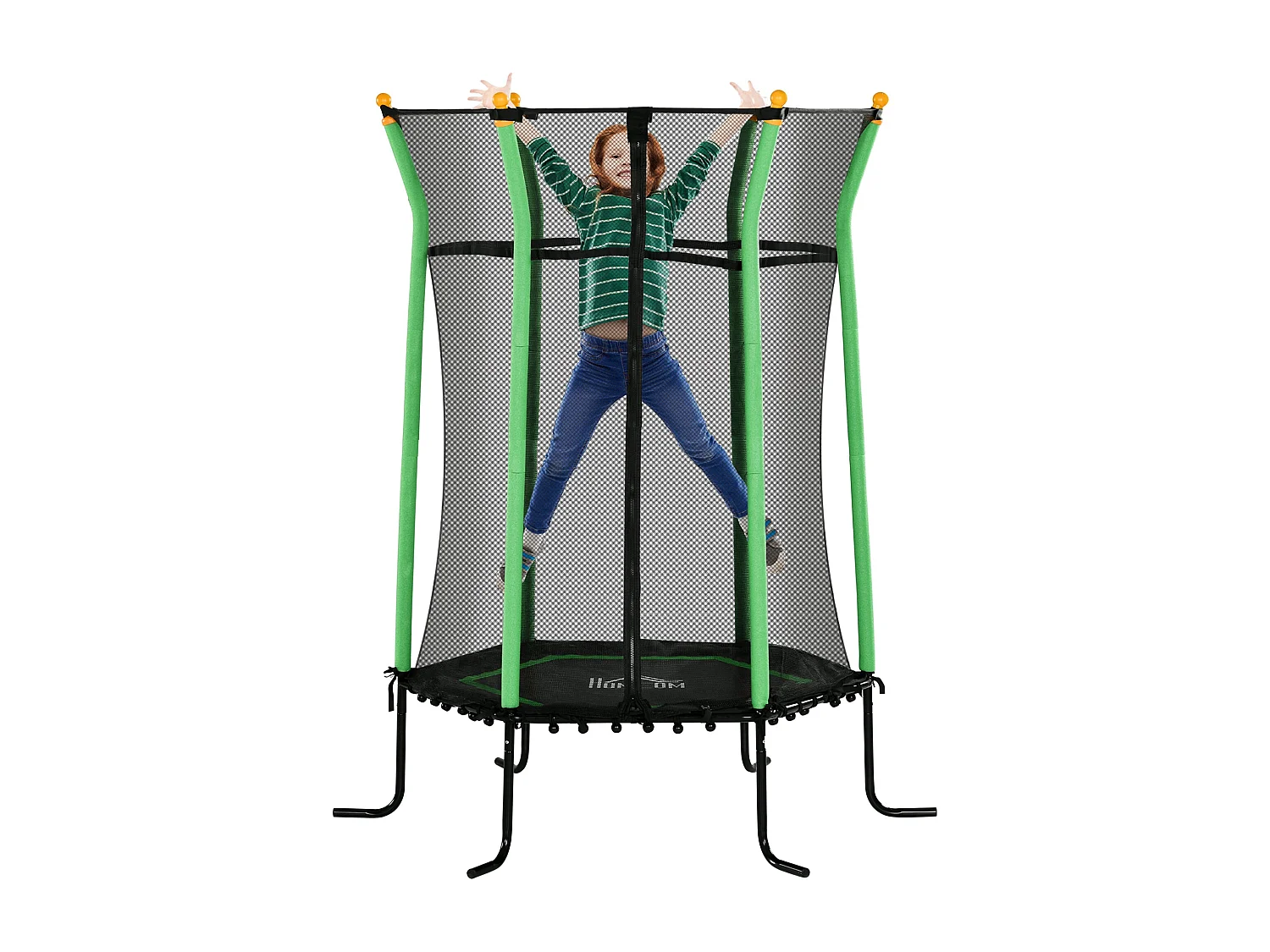 Trampolim Infantil Seguro para Crianças Acima de 3 Anos - Cama Elástica Verde com Rede de Segurança e Estrutura Resistente