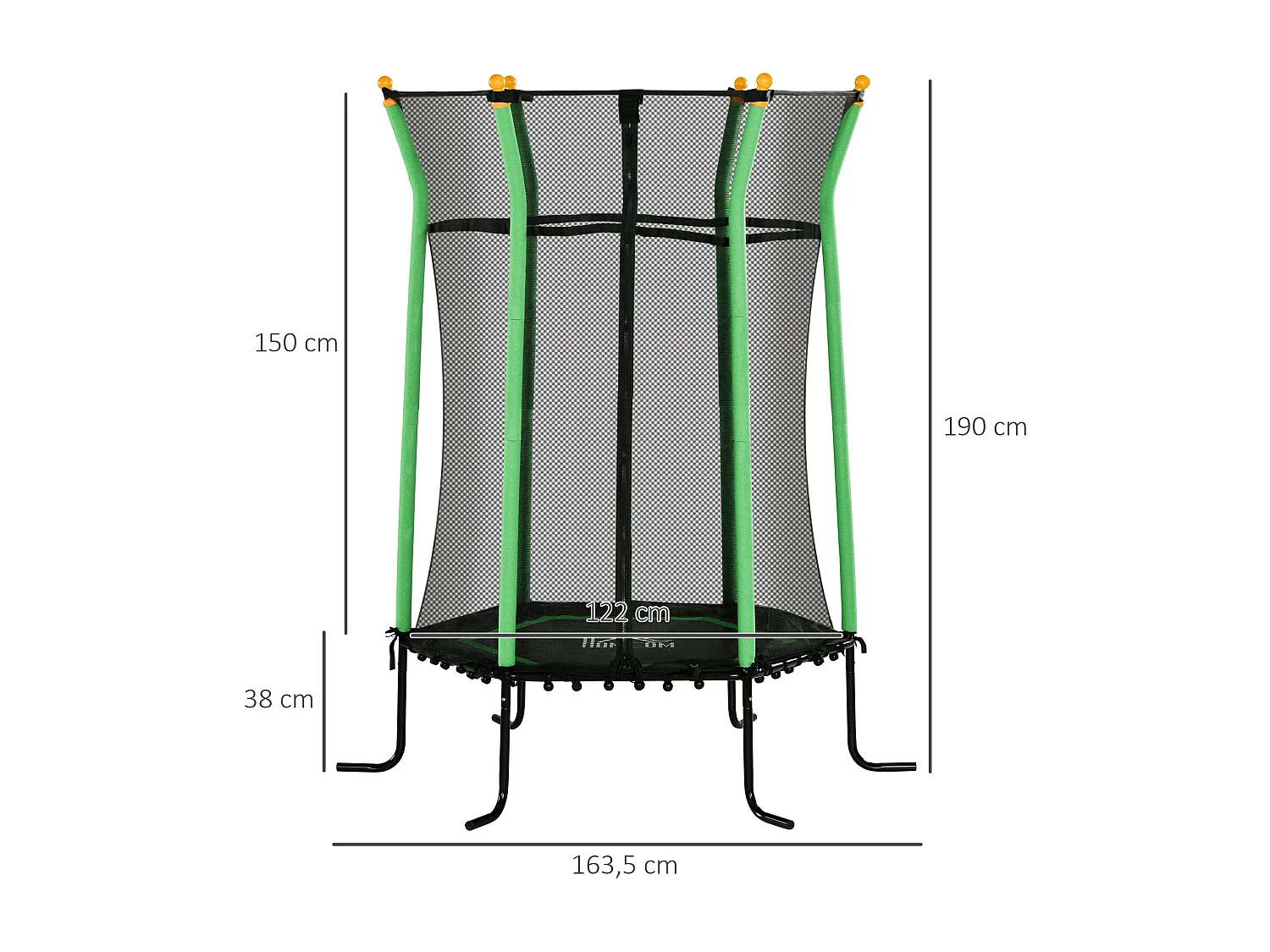 Cama elástica Garden Homcom red de seguridad + postes acolchados verde Ø163,5x190 cm