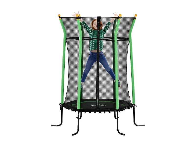 Trampolim Infantil Seguro para Crianças Acima de 3 Anos - Cama Elástica Verde com Rede de Segurança e Estrutura Resistente