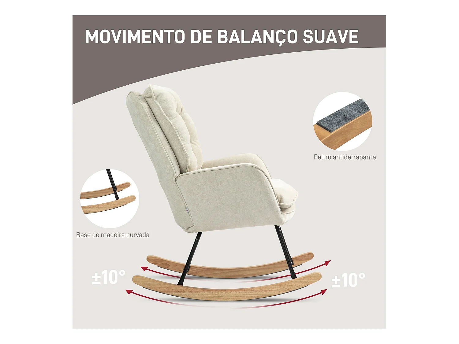 Mecedora Salmo Homcom con respaldo alto beige 97x71x98,5 cm