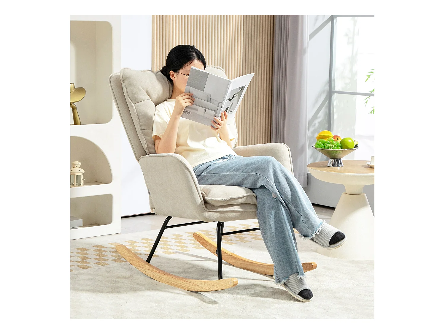 Mecedora Salmo Homcom con respaldo alto beige 97x71x98,5 cm