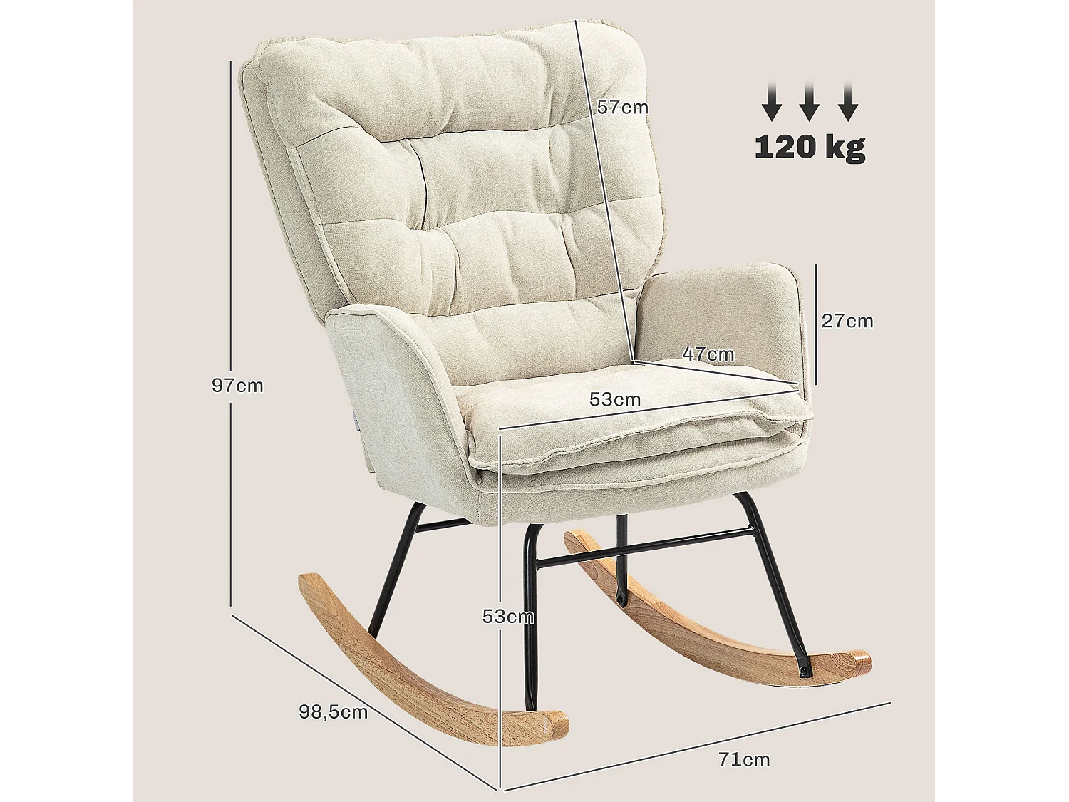 Mecedora Salmo Homcom con respaldo alto beige 97x71x98,5 cm