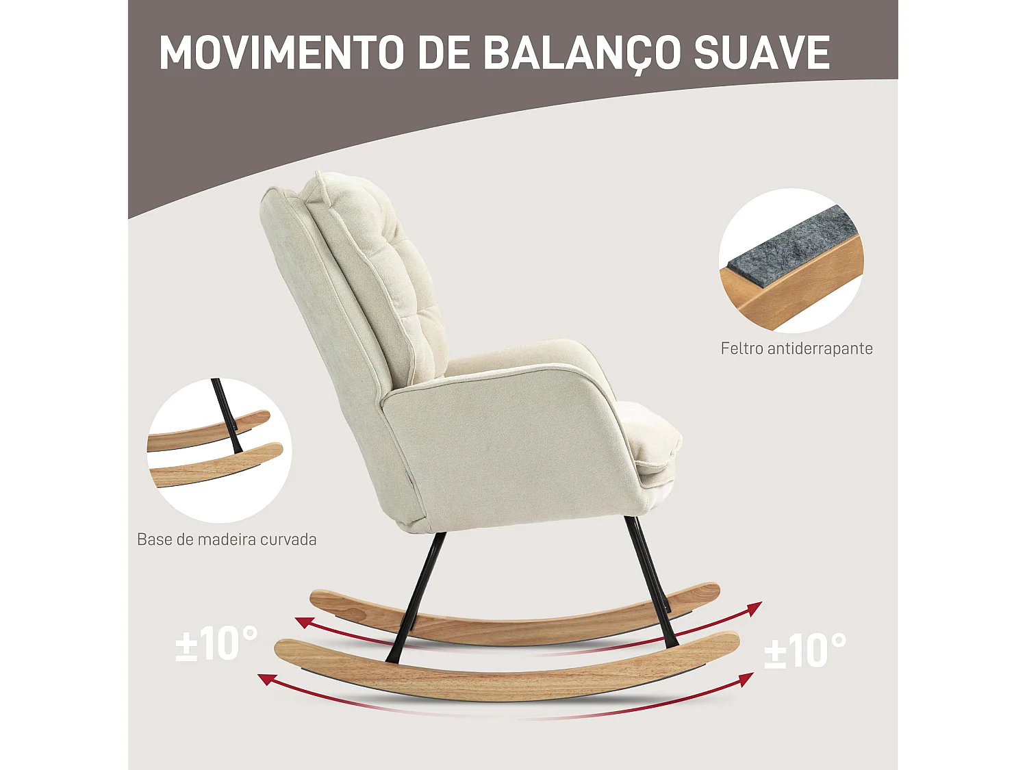 Mecedora Salmo Homcom con respaldo alto beige 97x71x98,5 cm