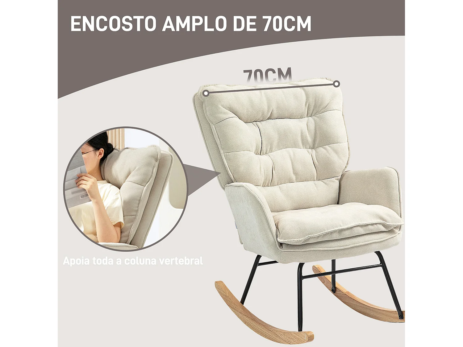Mecedora Salmo Homcom con respaldo alto beige 97x71x98,5 cm