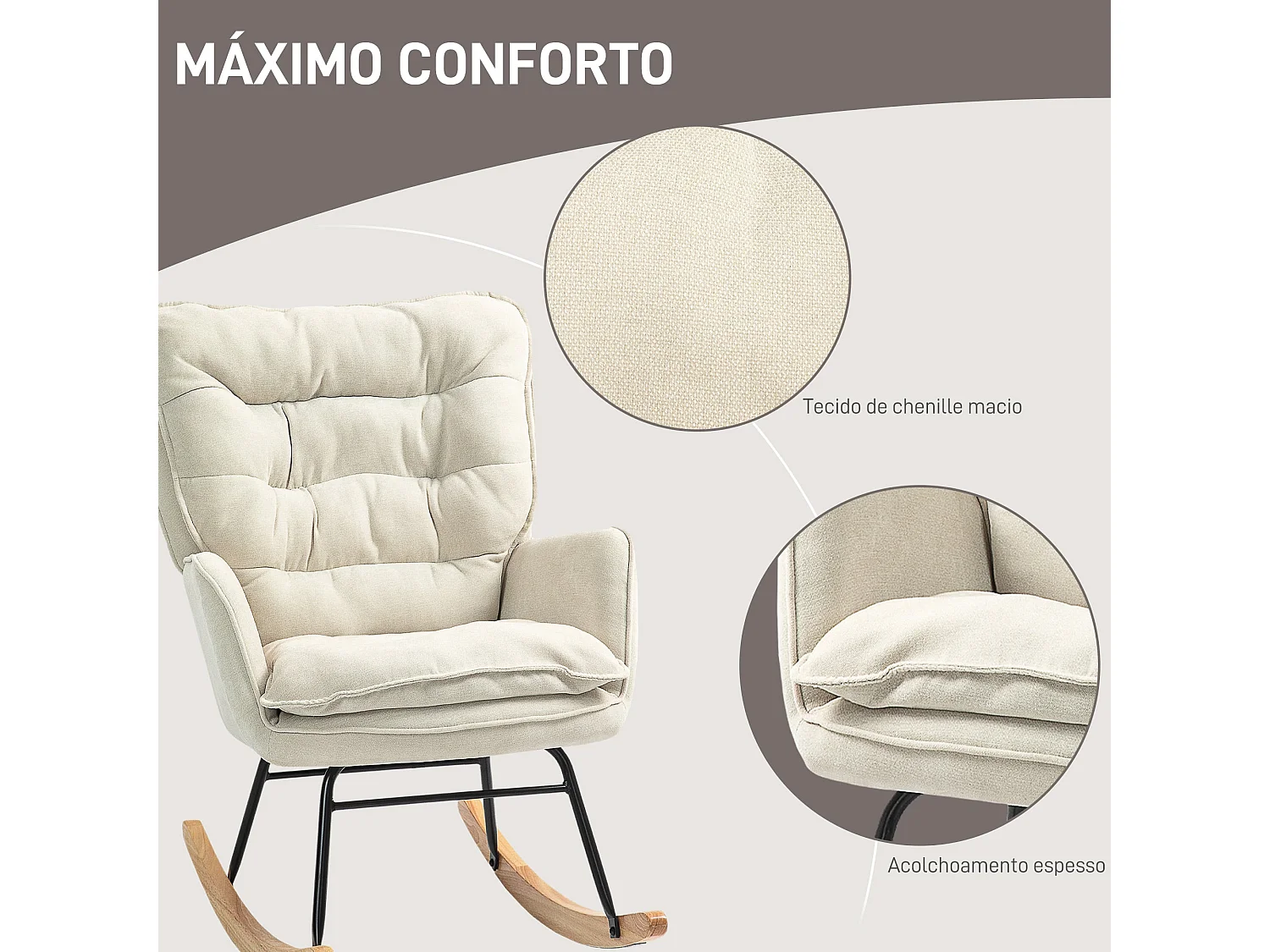 Mecedora Salmo Homcom con respaldo alto beige 97x71x98,5 cm