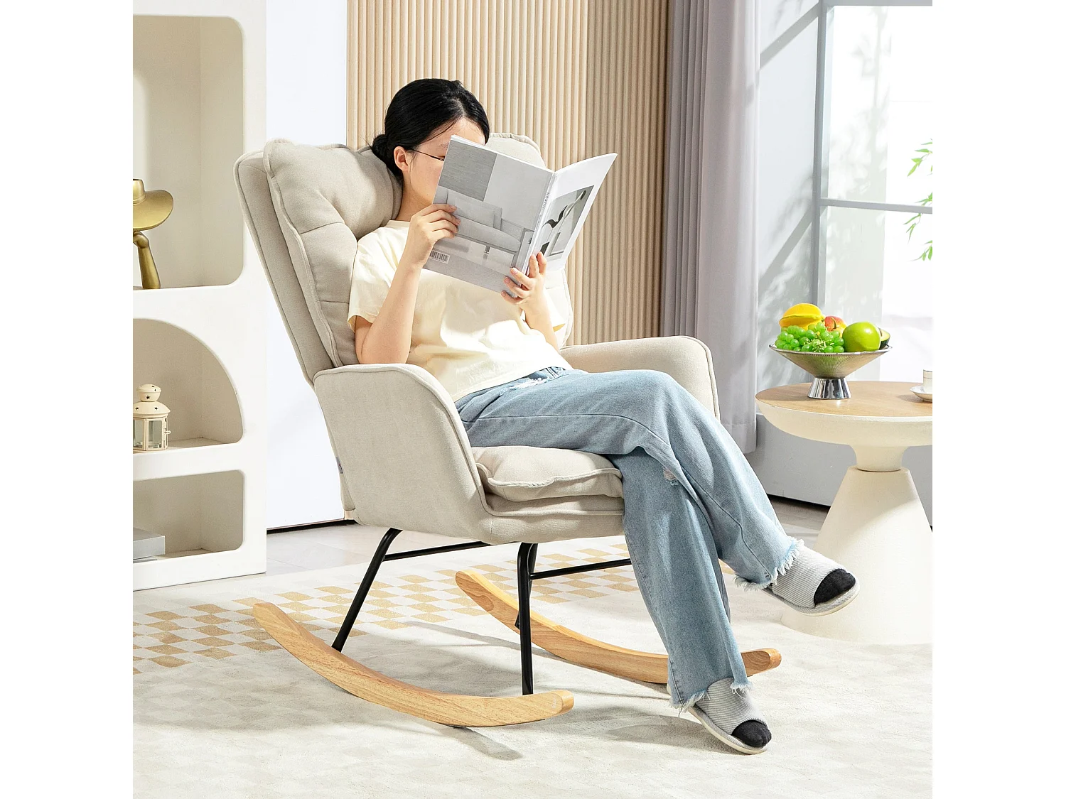 Mecedora Salmo Homcom con respaldo alto beige 97x71x98,5 cm