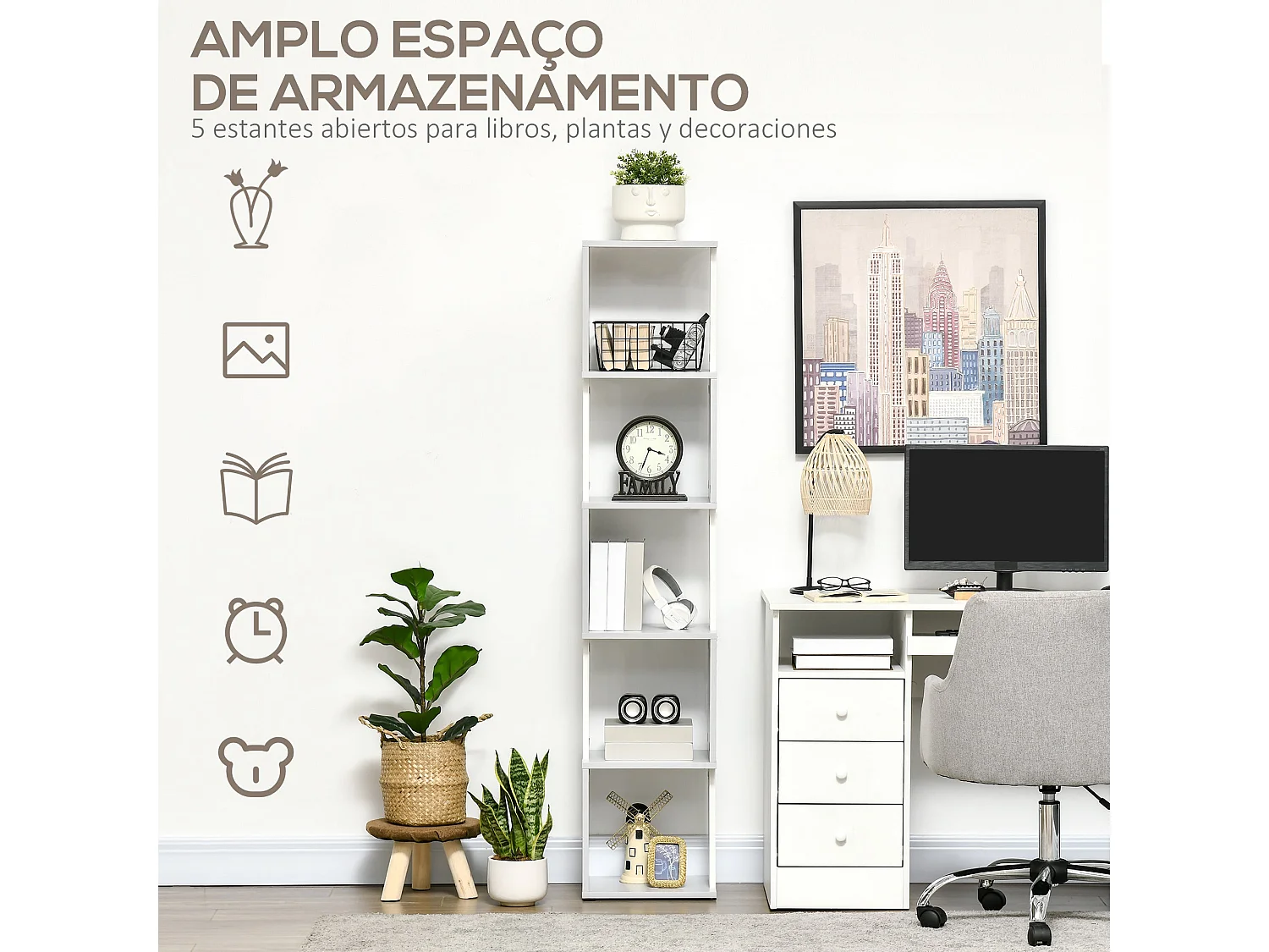 Estantería Vik Homcom 5 niveles asimétrica blanco/gris 161x33x28 cm