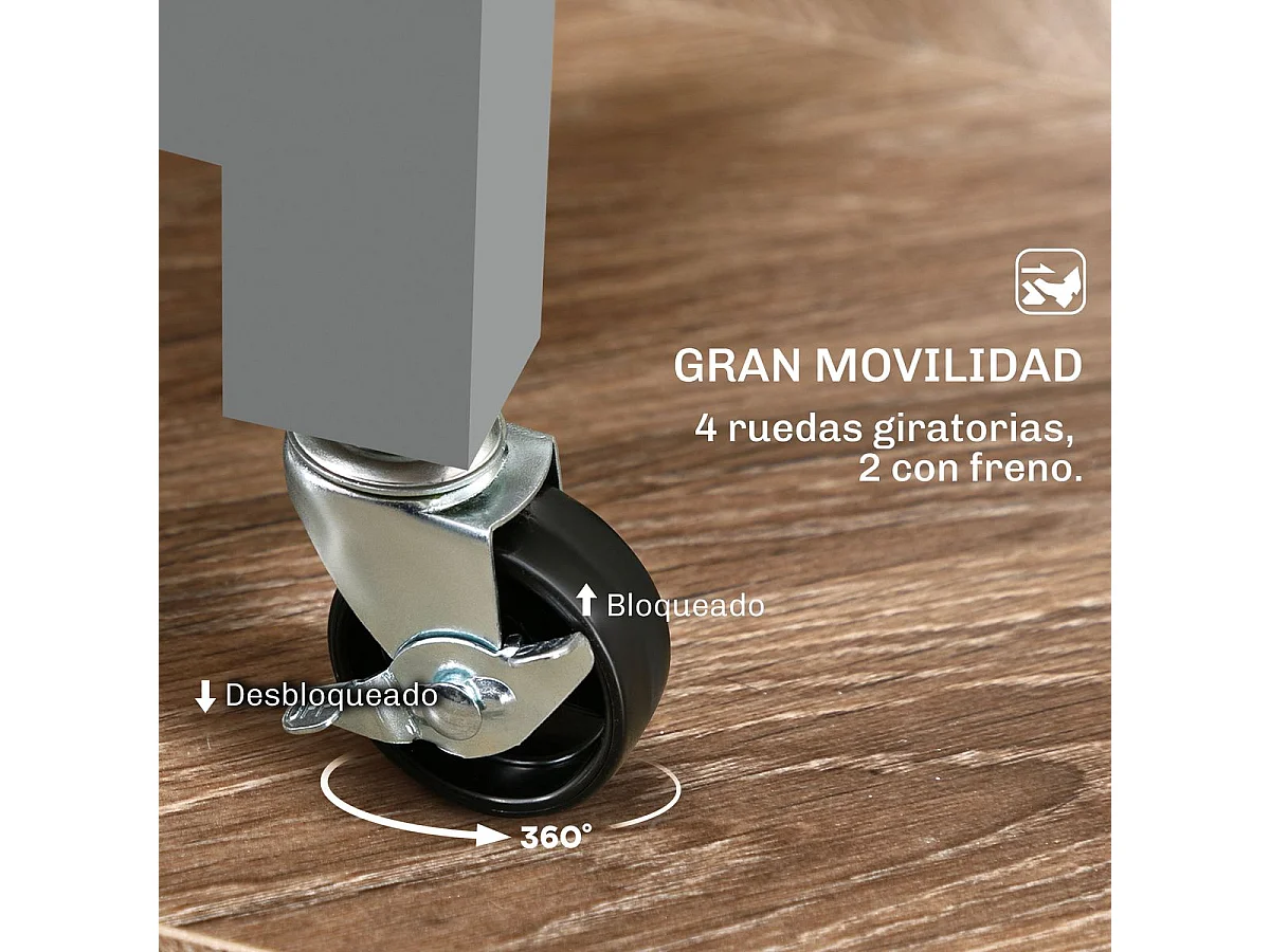 Carrito auxiliar Austen Homocm 3 cajones con 2 estantes y bandeja extraíble gris 85,5x67x37 cm