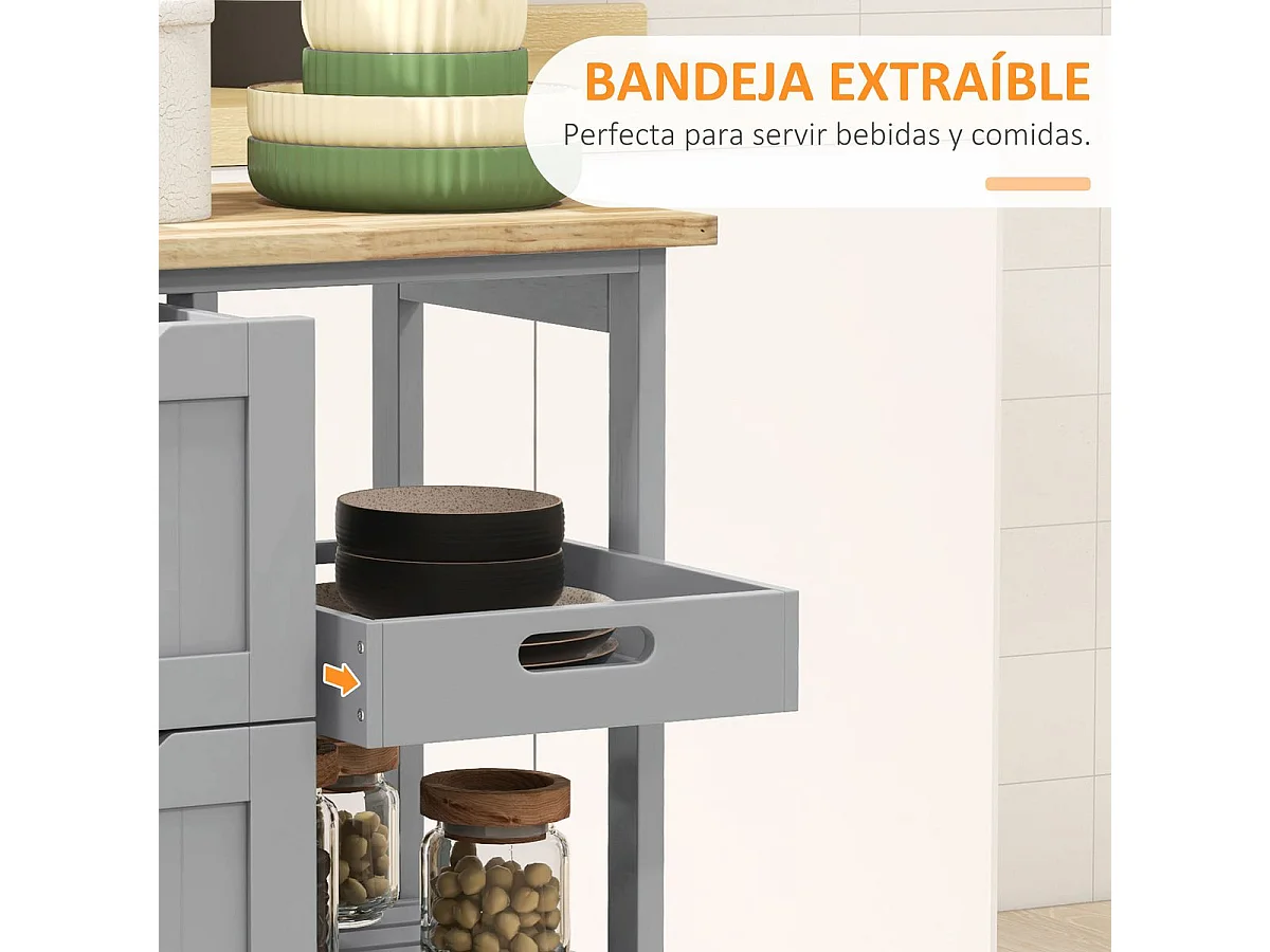 Carrito auxiliar Austen Homocm 3 cajones con 2 estantes y bandeja extraíble gris 85,5x67x37 cm