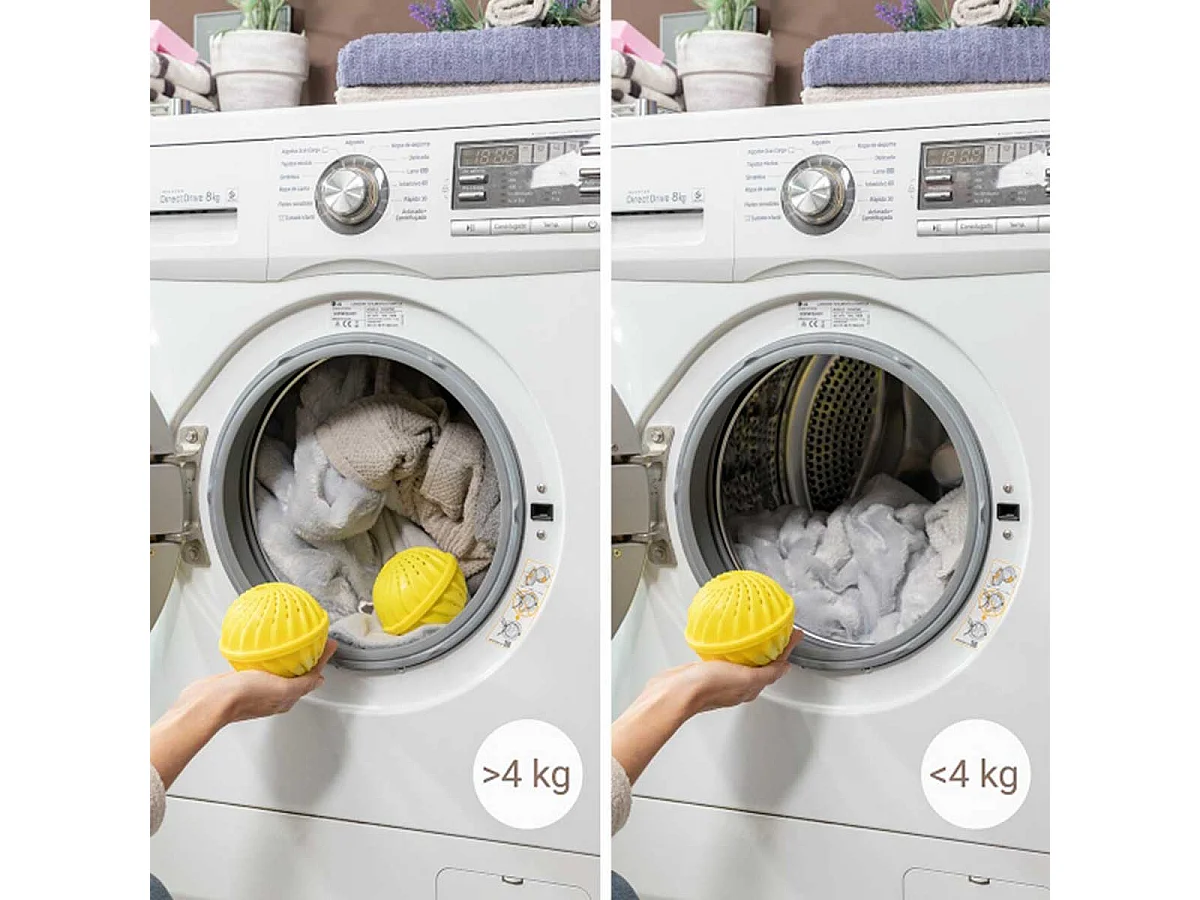 Pack de 2 bolas para lavar la ropa Delieco InnovaGoods sin detergente amarillo Ø10,5x9,4 cm