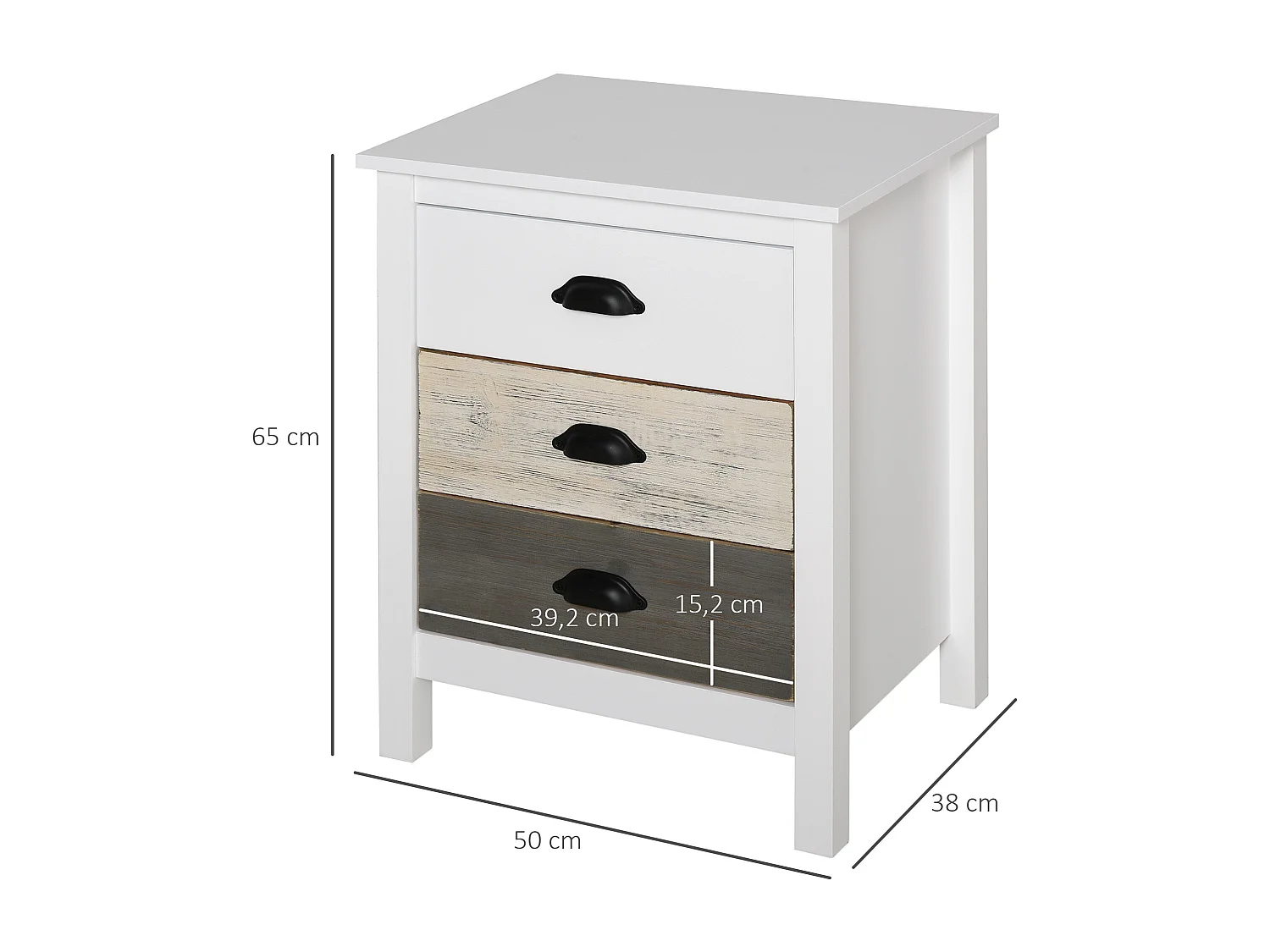 Mesita de noche Luna Homcom 3 cajones blanco 65x50x38 cm