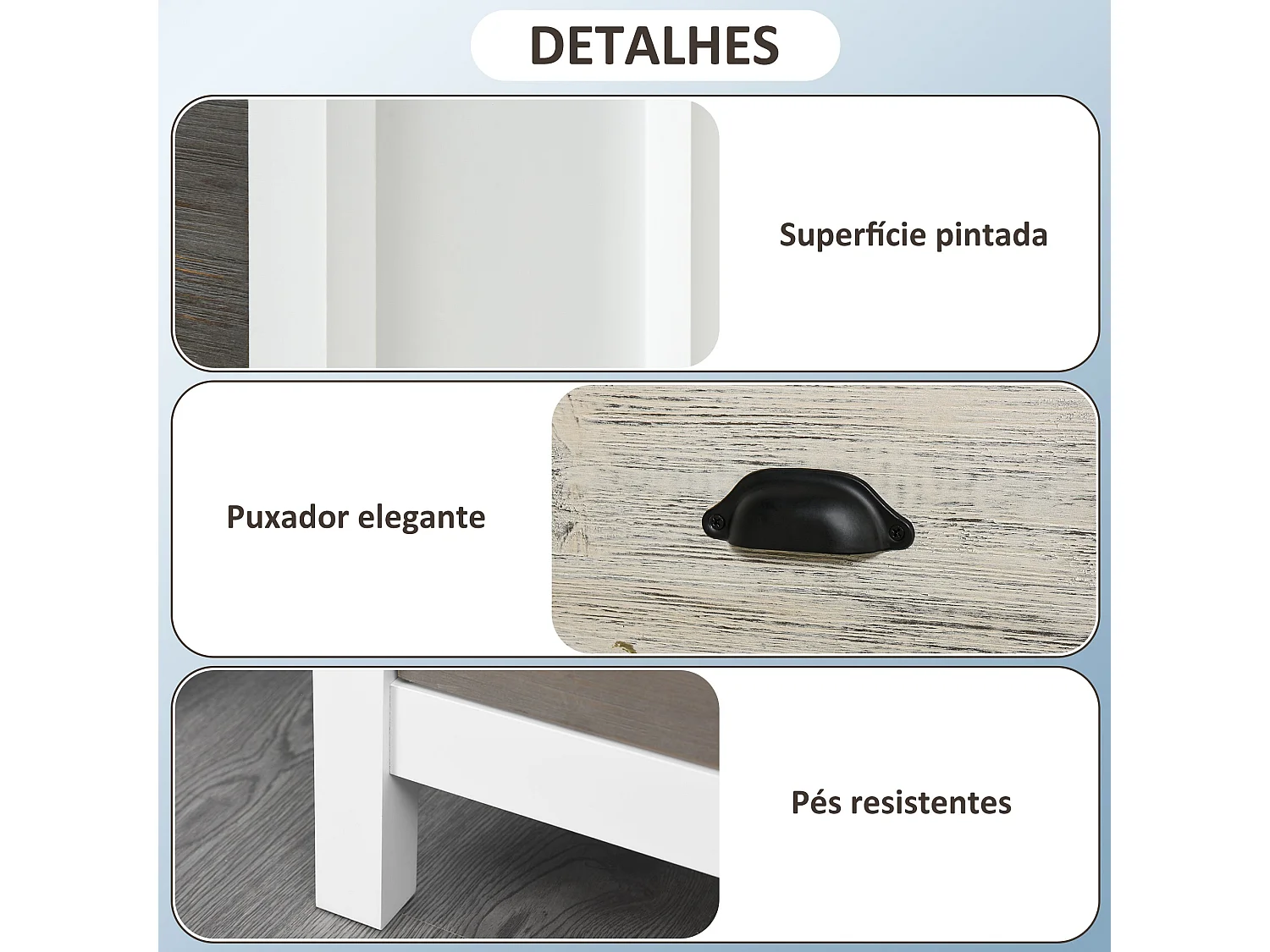 Mesita de noche Luna Homcom 3 cajones blanco 65x50x38 cm