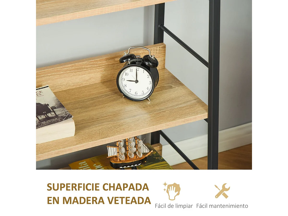 Estantería Nogal Homcom 5 niveles tipo librería natural/negro 149,5x70x35 cm