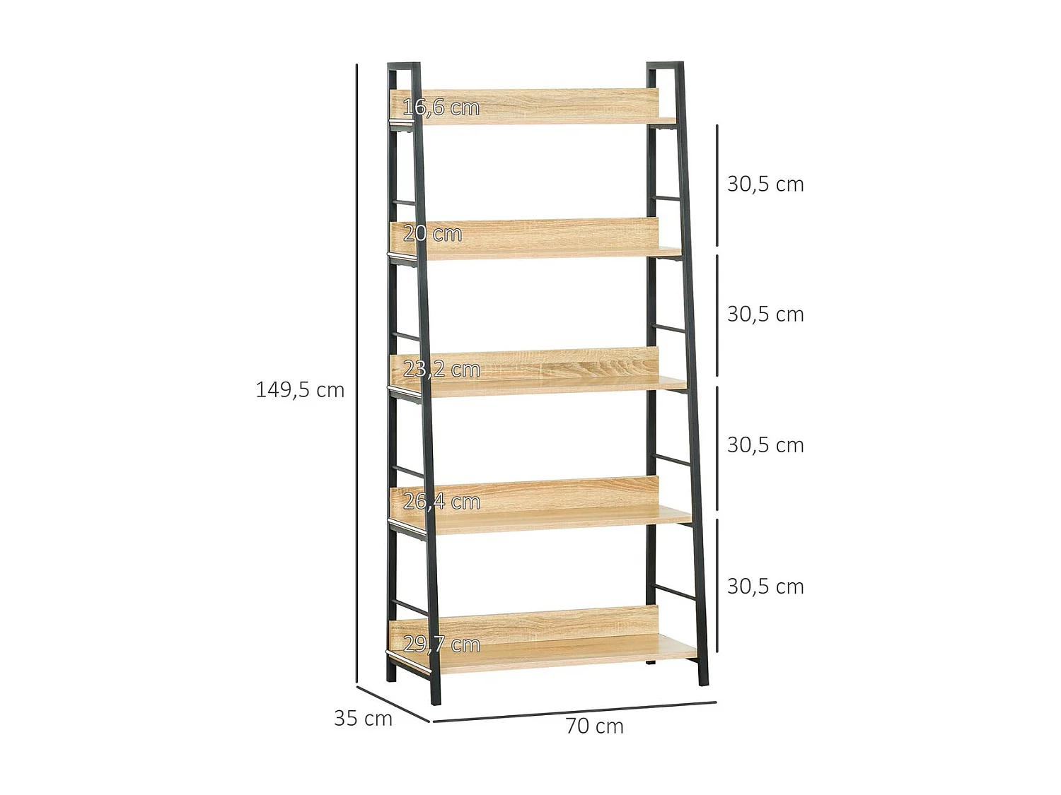 Estantería Nogal Homcom 5 niveles tipo librería natural/negro 149,5x70x35 cm