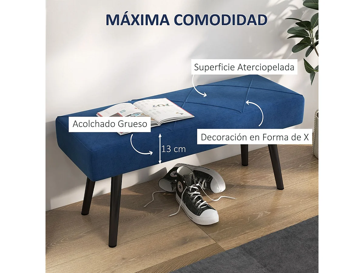 Banqueta Zure Homcom acolchada azul 45x100x36 cm