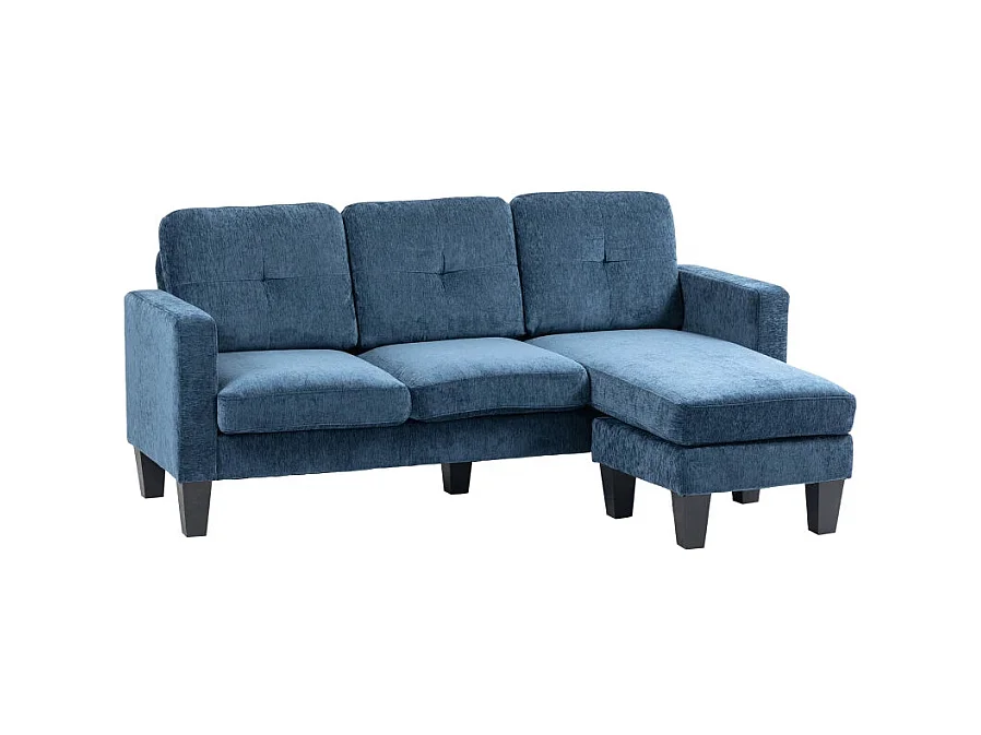 Sofá chaiselongue Zahara Homcom 3 plazas reversible azul 84x186x130 cm